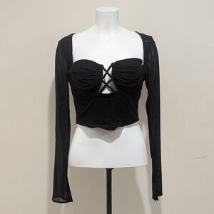 Windsor Black Mesh Sleeve Blouse